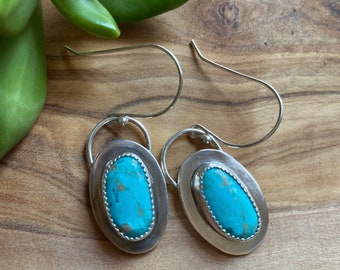 Blue Campitos Turquoise Dangle Earrings - Sterling Silver French Wires - Artisan Made