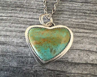 Tyrone Turquoise Heart Pendant Necklace | Sterling Silver | 18” Chain