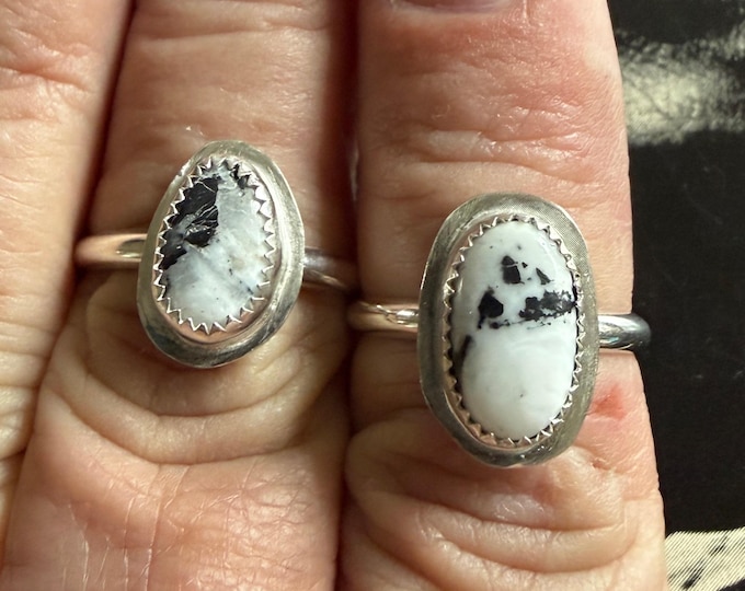 White Buffalo Ring - Sterling Silver - Oval or Teardrop - Handmade