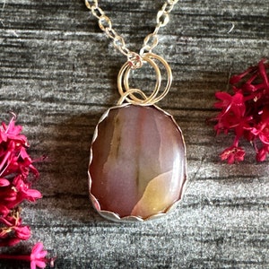 Pink Petrified Wood Necklace - Sterling Silver - 18 inch chain