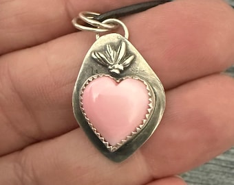 Pink Queen Conch Sacred Heart Necklace - Sterling Silver