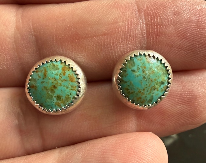 Round Sonoran Gem Turquoise Stud Earrings - Green Turquoise - Sterling Silver