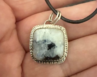 Tourmalated Moonstone Necklace - Square - Sterling Silver - Multiple Options