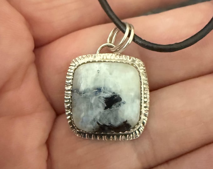 Tourmalated Moonstone Necklace - Square - Sterling Silver - Multiple Options