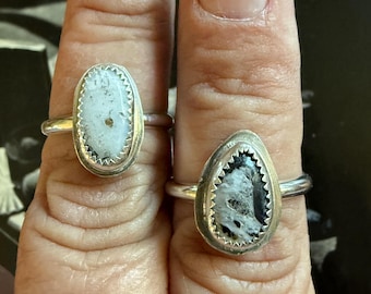 White Buffalo Ring - Sterling Silver - Oval or Teardrop - Handmade