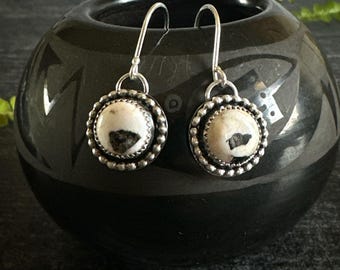 White Buffalo Beaded Dangle Earrings - Sterling Silver