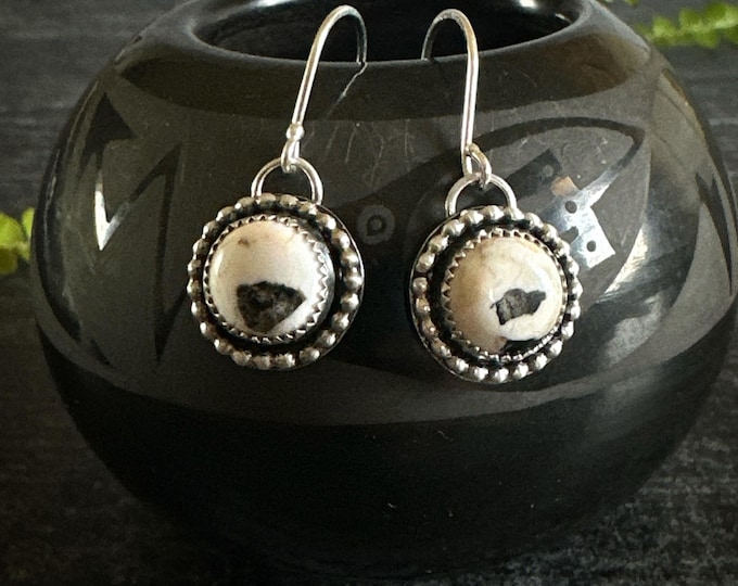 White Buffalo Beaded Dangle Earrings - Sterling Silver