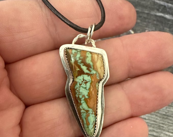 Royston Ribbon Turquoise Lightning Bolt Pendant - Handcrafted Sterling Silver Necklace