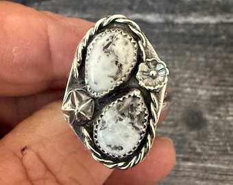 White Buffalo Two Stone Ring - Statement Ring - Handcrafted