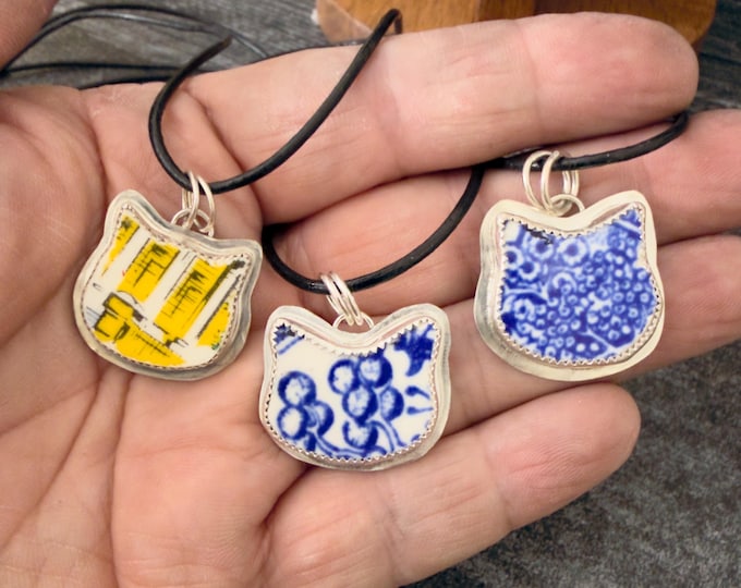 Broken China Pendant Sterling Silver Vintage Blue Willow Necklace Upcycled