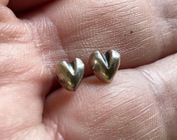 Hand Forged Silver Heart Earrings - Sterling Silver - Post/Stud - Handmade - Recyled