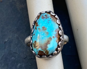 Boho Style Royston Turquoise and Sterling Silver Ring - Size US 8 - Handmade