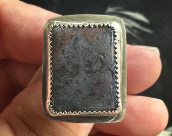 Purple Moss Agate Ring - Sterling Silver - Adjustable - One of a Kind Statement Ring