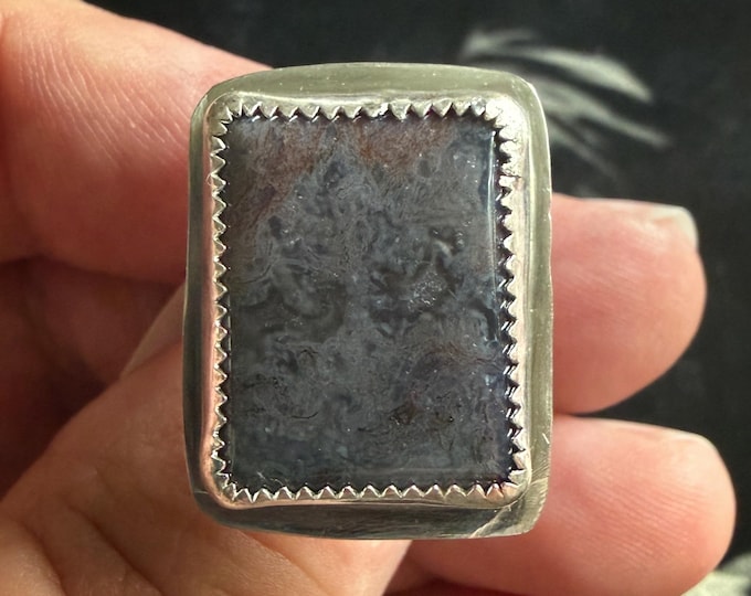 Purple Moss Agate Ring - Sterling Silver - Adjustable - One of a Kind Statement Ring