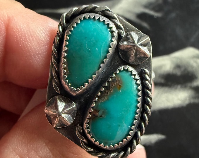 Blue Sonoran Gem Turquoise Two-Stone Ring - Sterling Silver - Size 7
