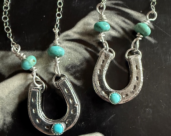 Blue Kingman Turquoise Horseshoe Necklace - Sterling Silver - 18" Chain