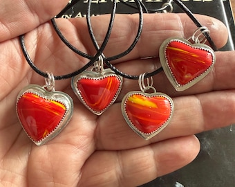 Red Rosarita Heart Pendant Necklace - Sterling Silver