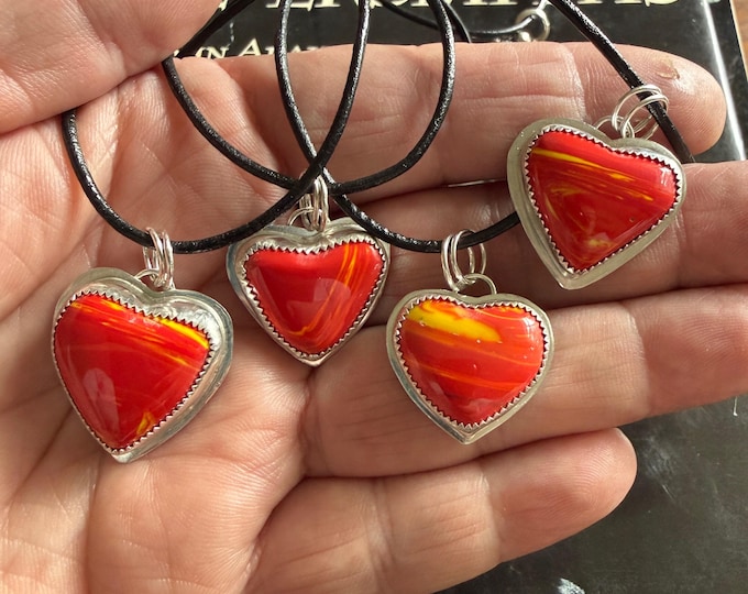 Red Rosarita Heart Pendant Necklace - Sterling Silver