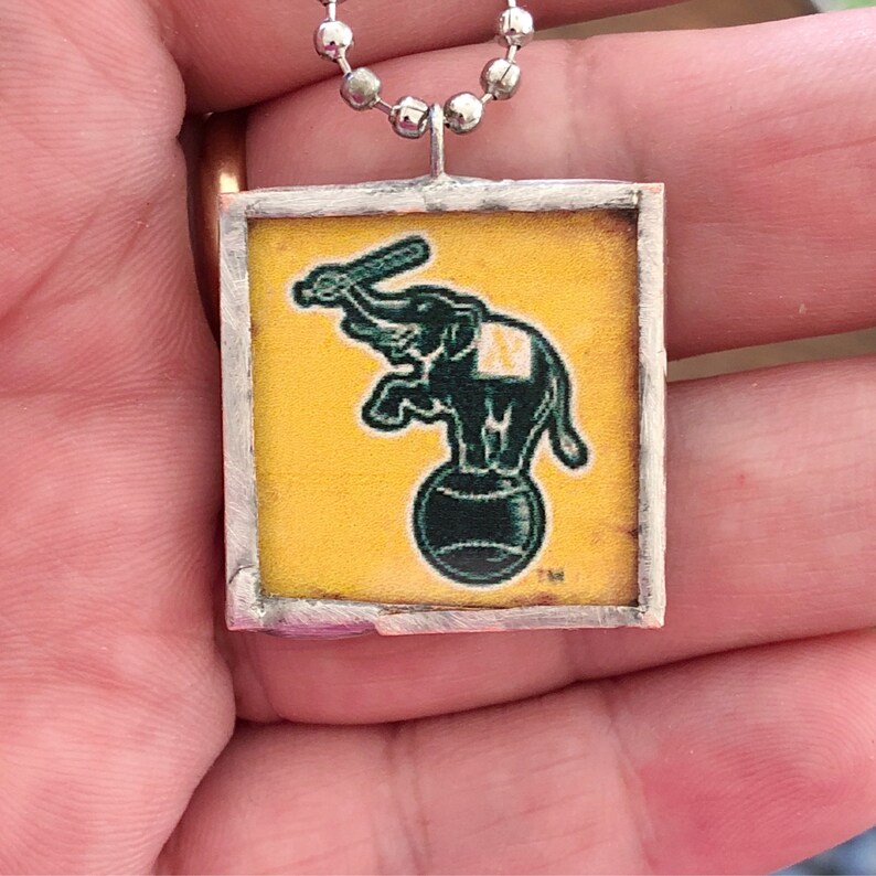 Baseball Handmade Oakland A/'s Glass Tile Pendant Necklace Stomper