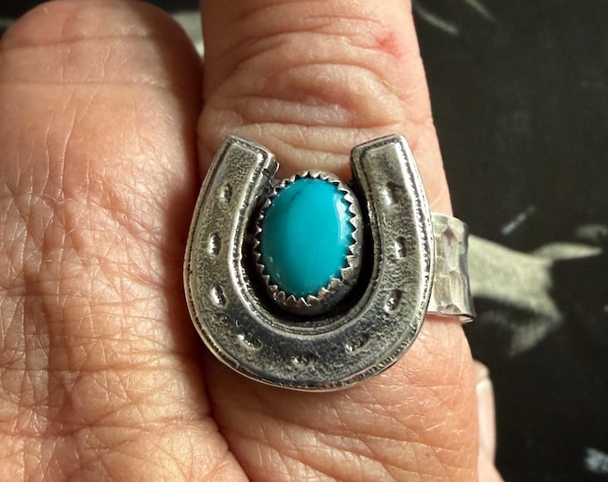 Kingman Turquoise Horseshoe Ring - Sterling Silver - Multiple Sizes - Custom Available