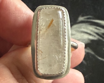 Rutilated Quartz Ring - Sterling Silver - Size 8 - Handmade One of a Kind Ring
