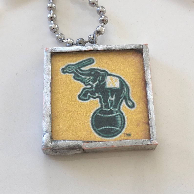 Baseball Handmade Oakland A/'s Glass Tile Pendant Necklace Stomper