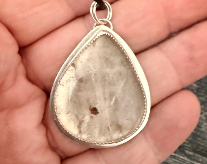 Rutilated Quartz Pendant Necklace - Sterling Silver Gemstone Necklace on Leather Cord