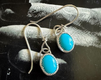 Blue Kingman Turquoise Dangle Earrings - Oval - Sterling Silver