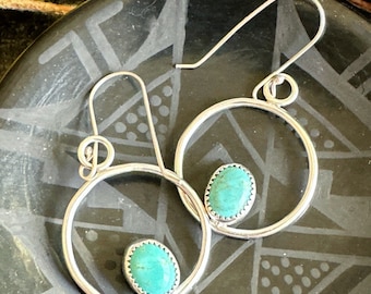 Kingman Turquoise and Sterling Silver Hoop Earrings - French Wire
