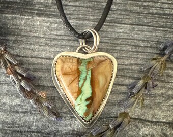 Royston Ribbon Green Turquoise Heart Necklace - Sterling Silver