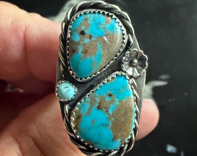 Blue Sonoran Gem Turquoise Multi-Stone Ring - Sterling Silver - Size 6.5