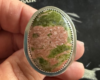 Unakite Ring - Sterling Silver Adjustable Statement Ring - One of a Kind Gift