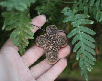 Wooden Cross Wooden Pendant Wooden Jewelry Woodcarving Original gift Wooden Accessories Necklace Gutsul Cross Ethno Ornaments