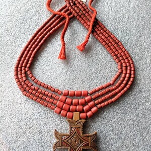 Terracota Ceramic Bead Necklace With Hutsul Wooden Cross Jewelry Woodcarving Wooden Accessories Necklace Ethno Ornament image 9