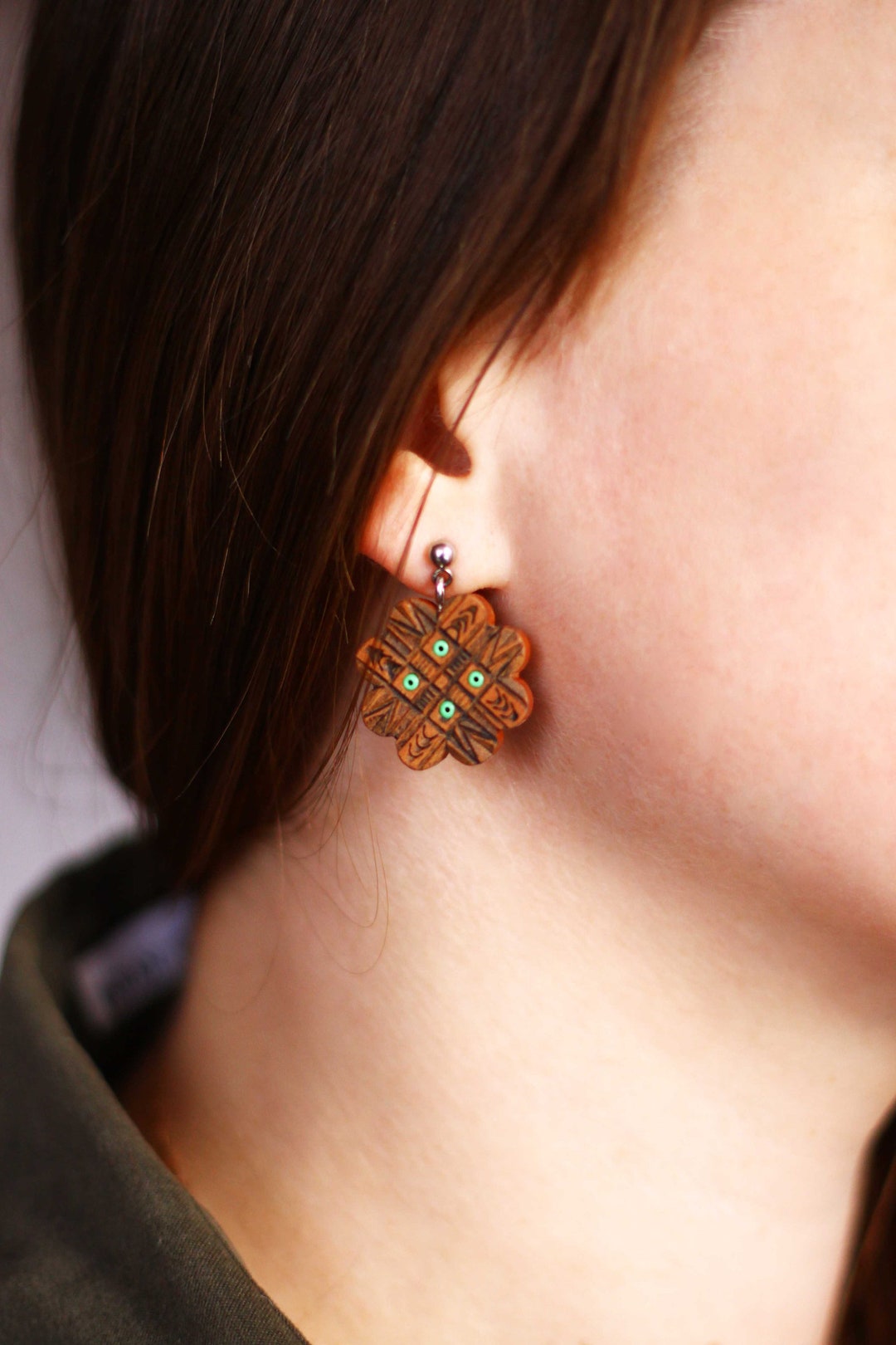 Carved Wooden Earrings Wooden Jewelry Woodcarving Wooden Accessories