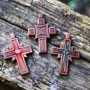 Original Ukraine Necklace Carved Wooden Cross Authentic Ethno Ornament Woodcarving Wooden Jewerlry Accessories