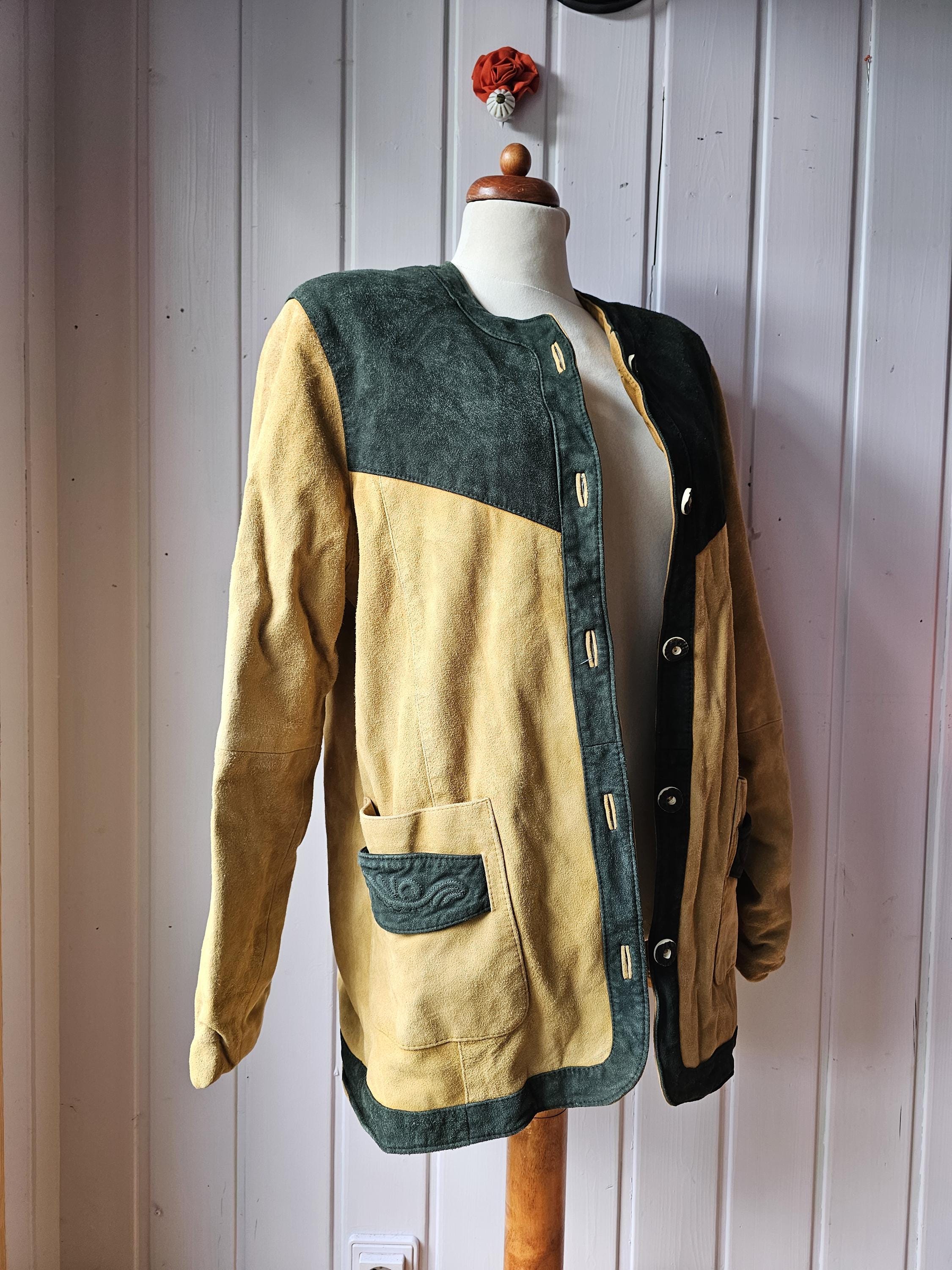 Vintage Leather Jacket, Self and Green Natural Life, Size 40