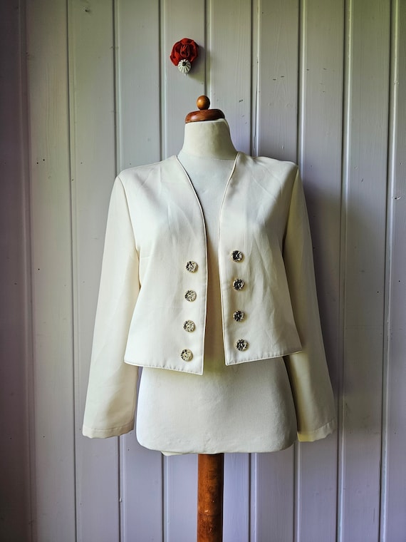 crémefarbener Vintage Blazer mit goldenen Schmuckknöpfen Gr.38/40