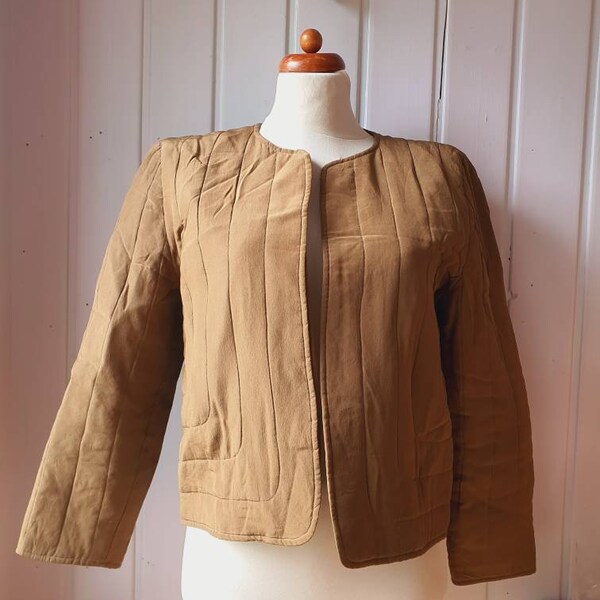 Silk, natural-colored vintage quilted jacket, France, l'estelle d'ore, berlin-paris, size 40/42