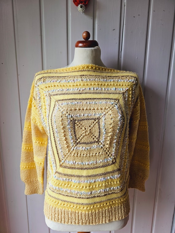 Vintage handmade granny square sweater size 38 - image 7