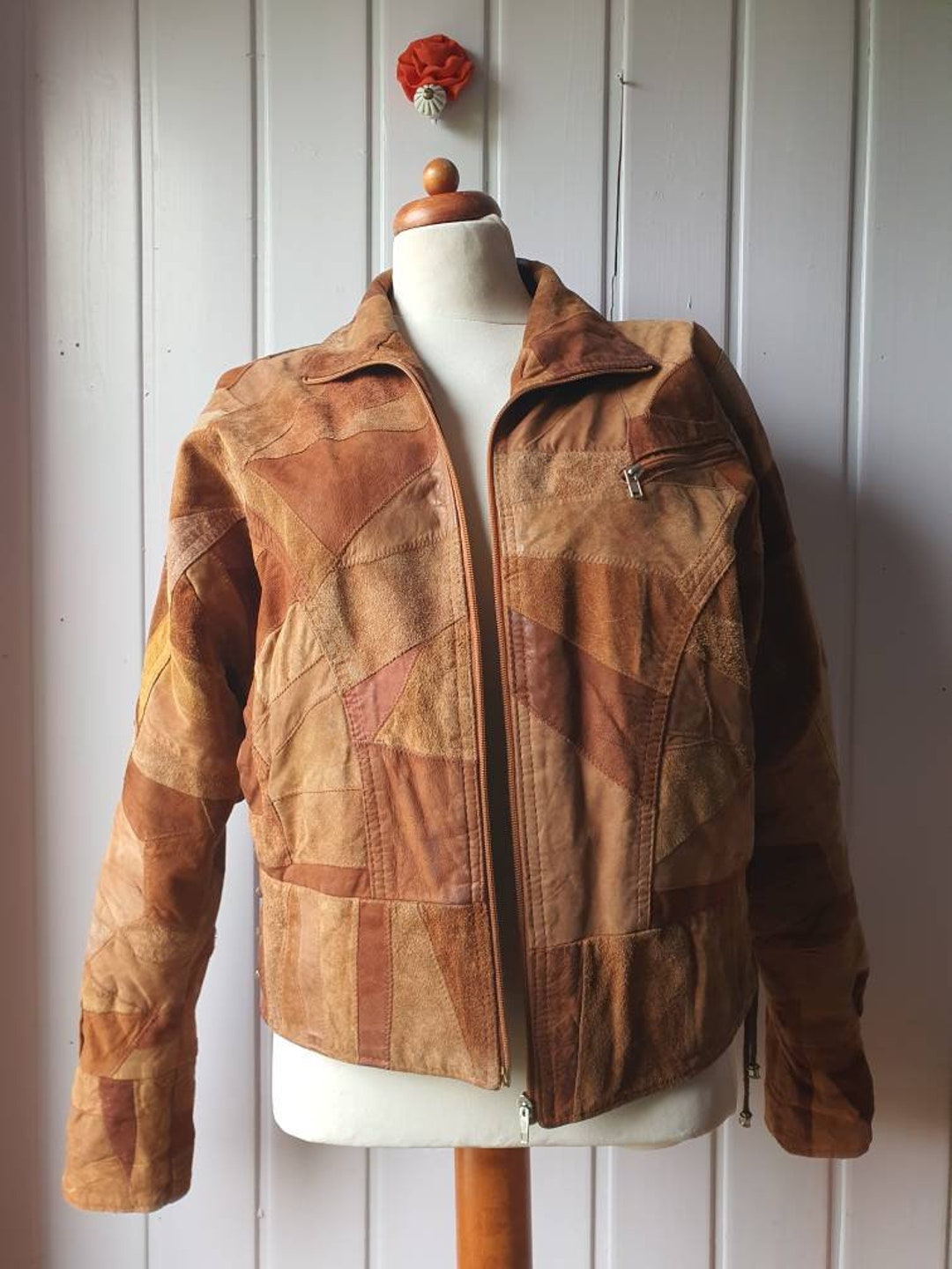 Patchwork Leather Jacket Made of Italian Leather, Vintage, Suede