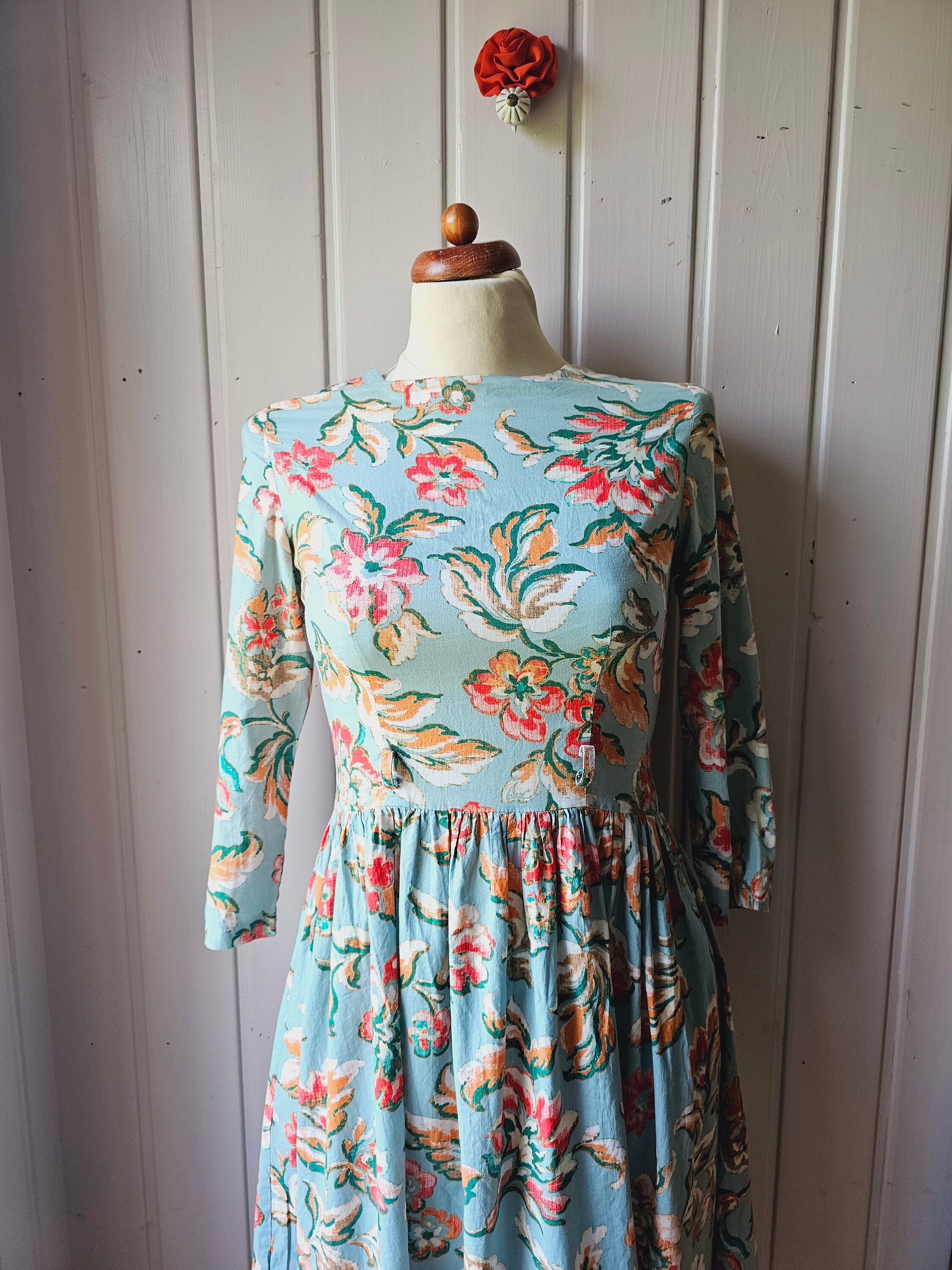 Vintage Cotton Dress Midi, Floral, Size 38 - Etsy