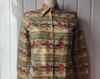 Gradlinige Vintage Bluse,Gr.38,original 70er