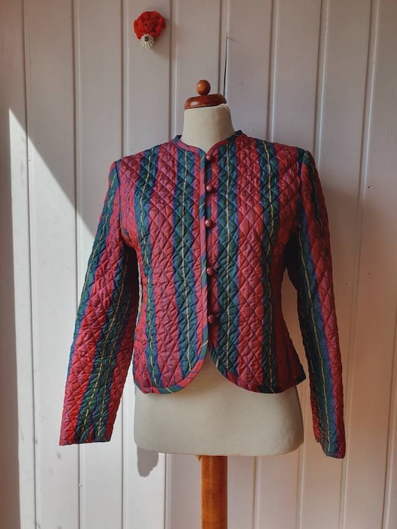 【vonique】villd/ no collar puff jacket 38 Silk, Vintage Quilted Jacket, Size 38/40, Miss Antoinette