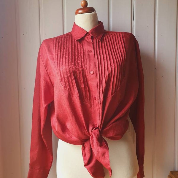 Bordeaux Rote Vintage Bluse mit Biesen,XL