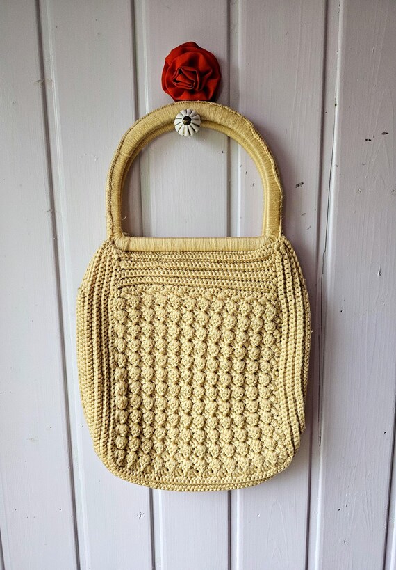 Große cremefarbene gehäkelte Handtasche mit Henkel,Handarbeit
