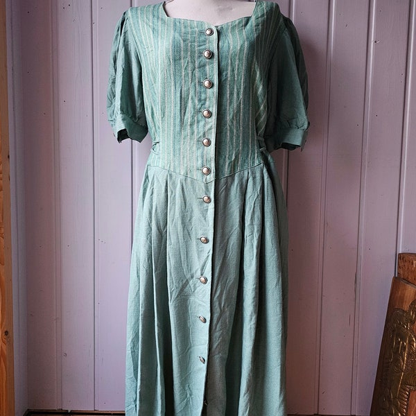 Vintage Kleid,Leinen,Meeresblau,Gr.42/44 Landhausmode
