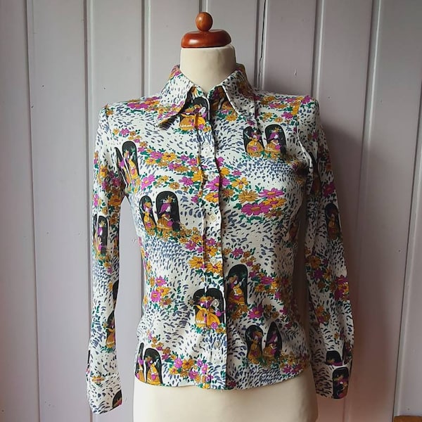 Vintage blouse, shirt 70s, size 34/36