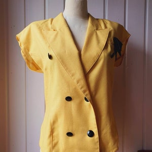 Bright yellow linen blouse from the 80s, size 40