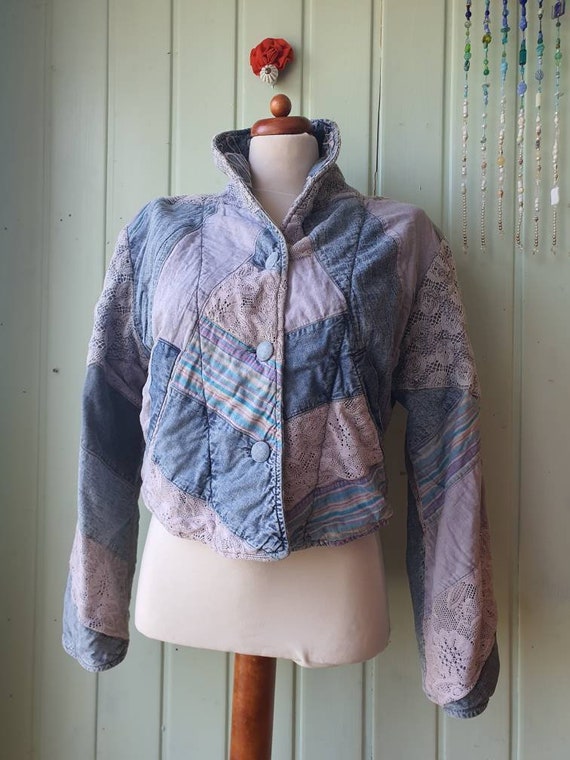 Patchwork denim jacket,lined,Gr.M / L Italy